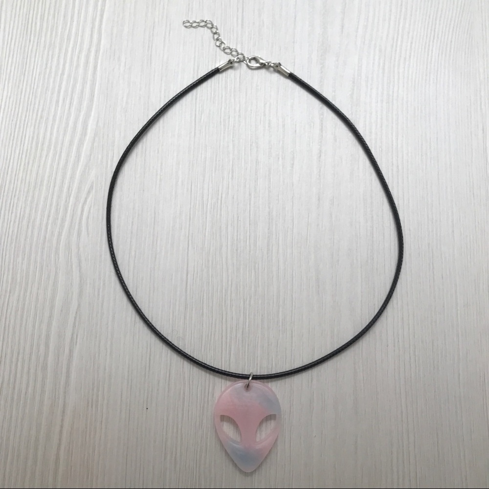 👽 Opal Resin Alien Pendant Leather Necklace